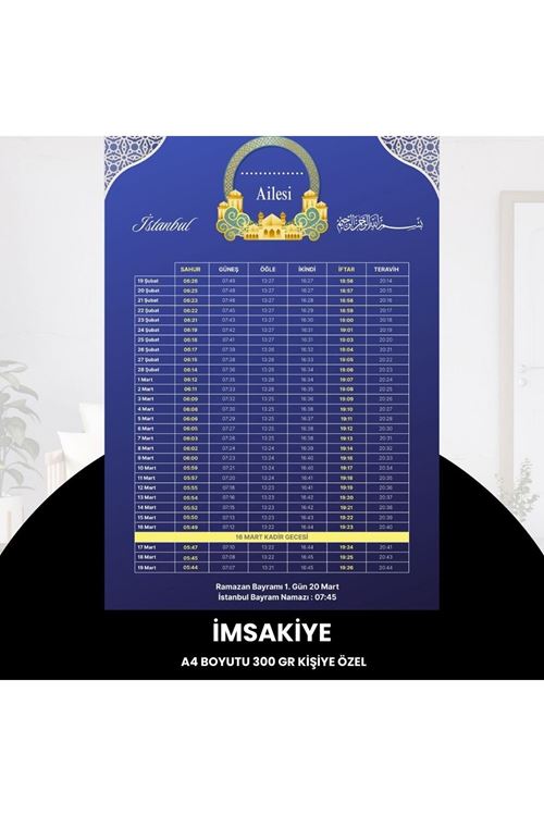 Ramazan İmsakiyesi - 300 Gr - A4 Boyut Kişiye Özel İsimli & Logolu 10 Adet Mor