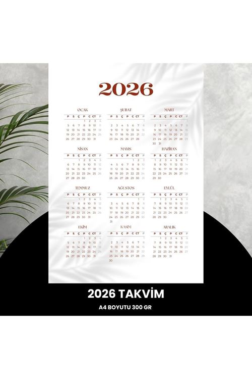 Takvim 2026 Premium A4 300 Gr Dijital Baskı Beyaz Bordo