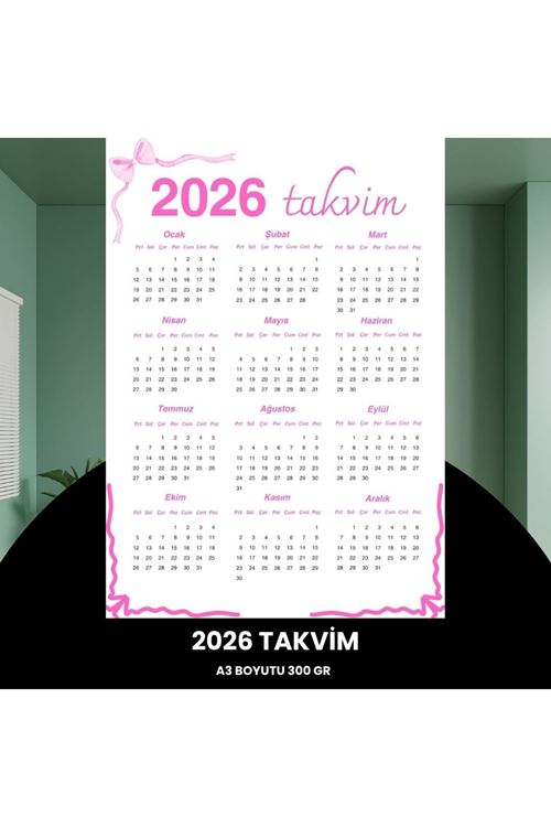 Takvim 2026 Premium A3 300 Gr Dijital Baskı Pembe