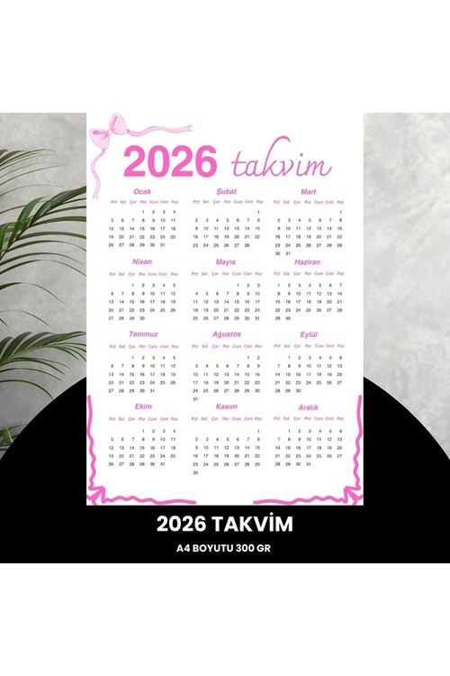 Takvim 2026 Premium A4 300 Gr Dijital Baskı Pembe