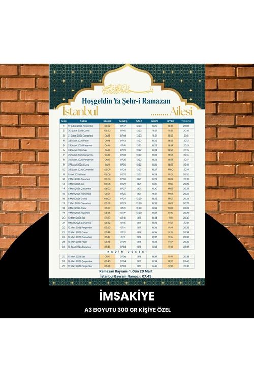 Ramazan İmsakiyesi - 300 Gr - A3 Boyut Kişiye Özel İsimli & Logolu 1 Adet Sarı