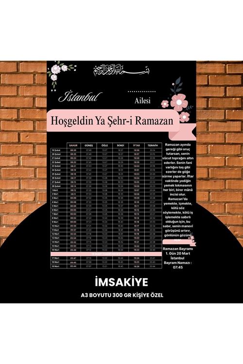 Ramazan İmsakiyesi - 300 Gr - A3 Boyut Kişiye Özel İsimli & Logolu 1 Adet Pembe