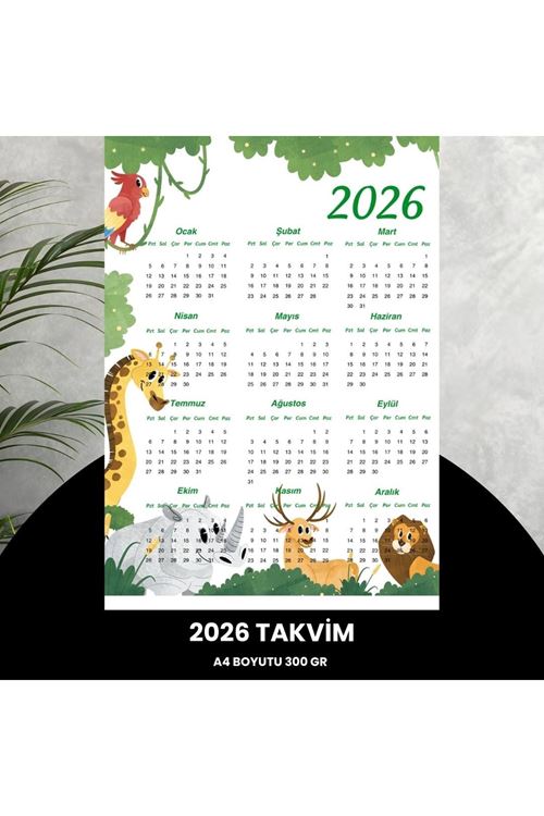Takvim 2026 Premium A4 300 Gr Dijital Baskı Animal
