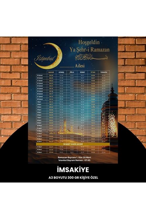 Ramazan İmsakiyesi - 300 Gr - A3 Boyut Kişiye Özel İsimli & Logolu 1 Adet Çöl