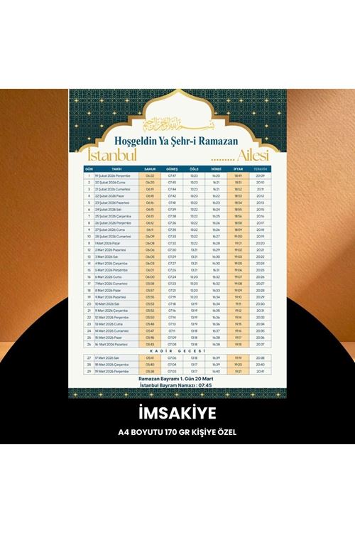 Ramazan İmsakiyesi - 170 Gr - A4 Boyut Kişiye Özel İsimli & Logolu 100 Adet Sarı