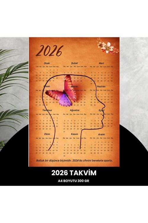 Takvim 2026 Premium A4 300 Gr Dijital Baskı Düşünce