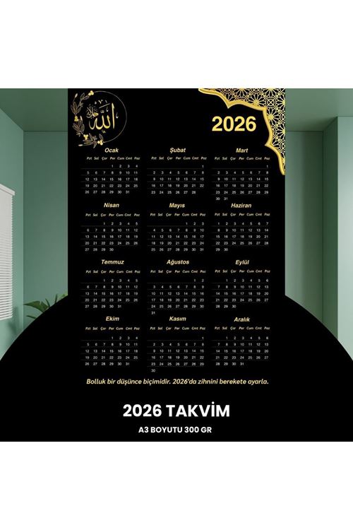 Takvim 2026 Premium A3 300 Gr Dijital Baskı Altın