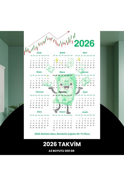 Takvim 2026 Premium A3 300 Gr Dijital Baskı Yeşil Para