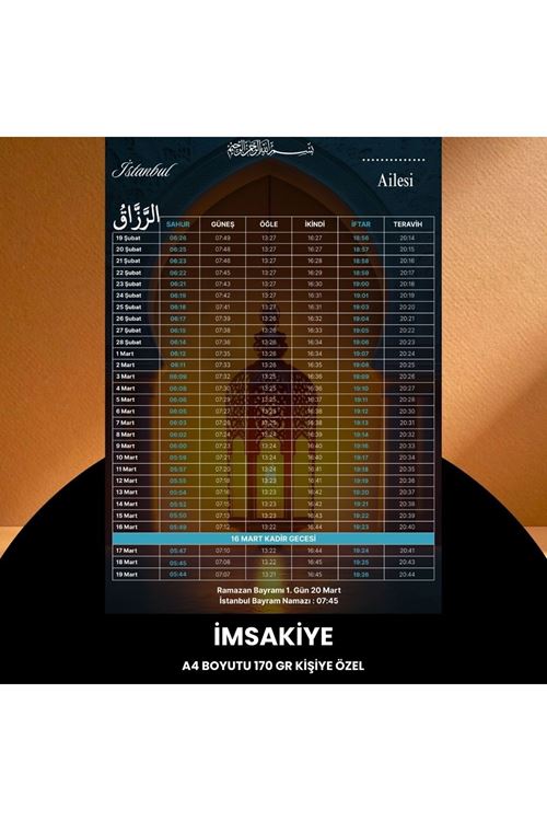 Ramazan İmsakiyesi - 170 Gr - A4 Boyut Kişiye Özel İsimli & Logolu 100 Adet Lacivert