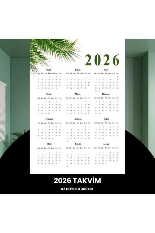 Takvim 2026 Premium A3 300 Gr Dijital Baskı Yeşil Dal