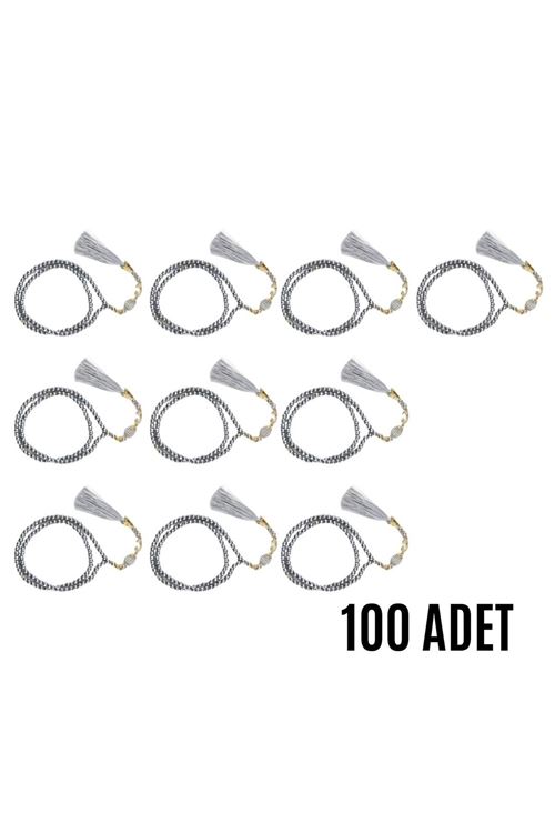 Namaz Tesbihi Vavlı 99'lu Cam İncili Ayet-el Kürsi Dua Kartı İle Gri Renk Hediyelik 10 Adet