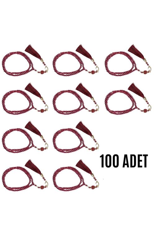 Namaz Tesbihi Vavlı 99'lu Cam İncili Ayet-el Kürsi Dua Kartı İle Fuşya Renk Hediyelik 100 Adet