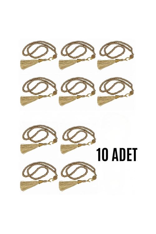 Namaz Tesbihi Vavlı 99'lu Cam İncili Amenerrasulü Dua Kartı İle Süt Kahve Renk Hediyelik 10 Adet