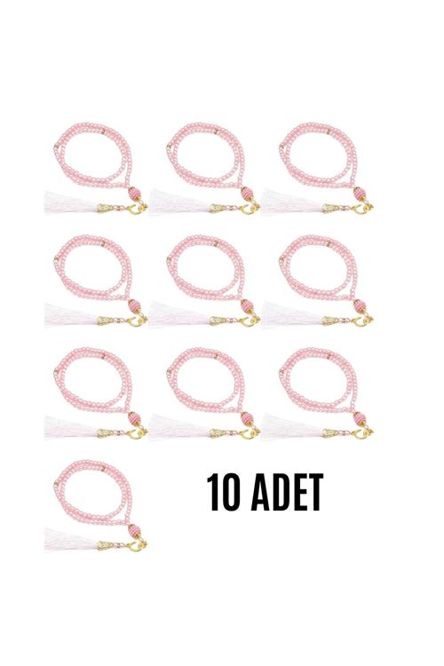 Namaz Tesbihi Vavlı 99'lu Cam İncili İsmi Azam Dua Kartı İle Pembe Renk Hediyelik 10 Adet
