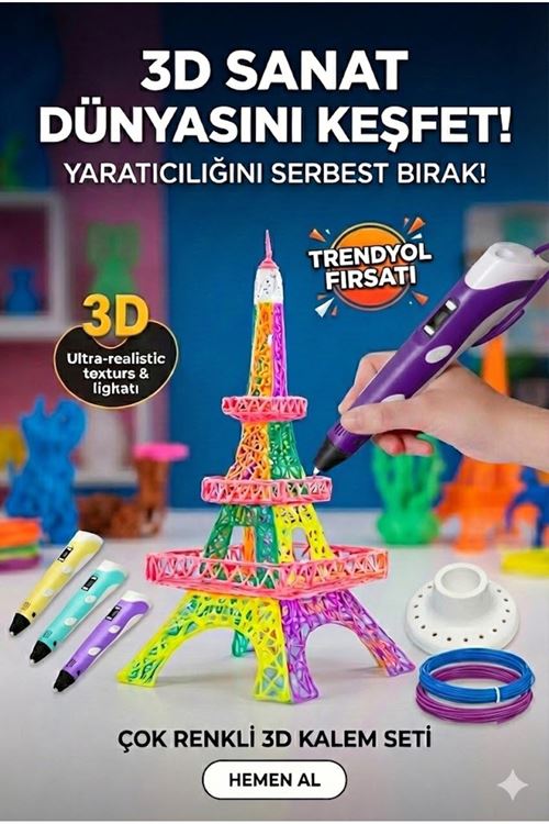 3D Kalem Seti (MOR ) Dijital Göstergeli + 3 Renk Filament Hediyeli Eğitici Yazıcı ABS/PLA Uyumlu
