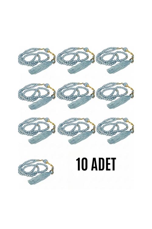 Namaz Tesbihi Vavlı 99'lu Cam İncili Esma'ul Hüsna Dua Kartı İle Mavi Renk Hediyelik 10 Adet