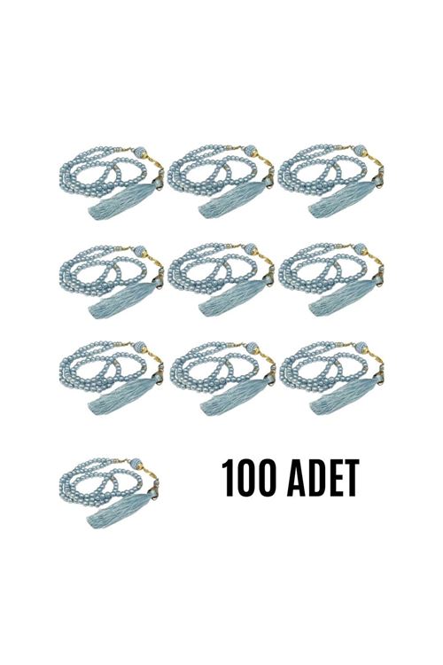 Namaz Tesbihi Vavlı 99'lu Cam İncili Amenerrasulü Dua Kartı İle Mavi Renk Hediyelik 100 Adet