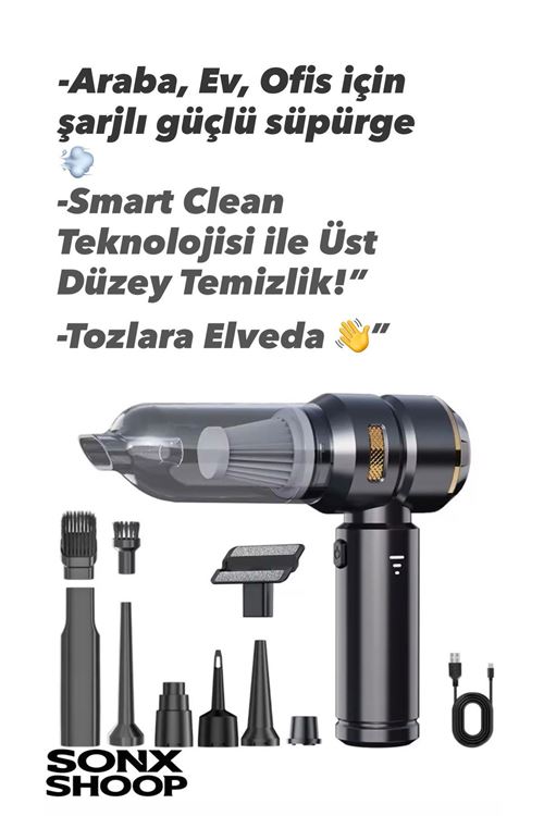 Kablosuz Şarjlı El Süpürgesi 2’si 1 Arada – Güçlü Vakum ve Üfleme Özellikli Mini Temizlik