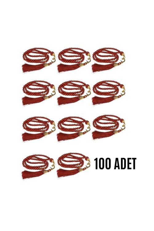 Namaz Tesbihi Vavlı 99'lu Cam İncili Esma'ul Hüsna Dua Kartı İle Bordo Renk Hediyelik 100 Adet