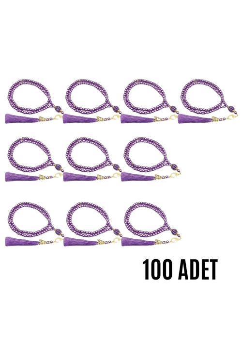 Namaz Tesbihi Vavlı 99'lu Cam İncili Amenerrasulü Dua Kartı İle Mor Renk Hediyelik 100 Adet