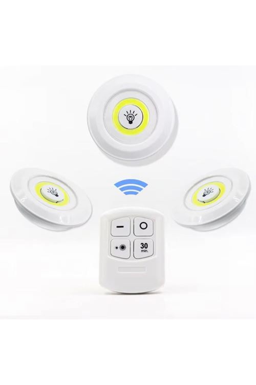 3 Lü Kumandalı Yapışkanlı Kablosuz Pilli Led Spot Lamba Işıldak