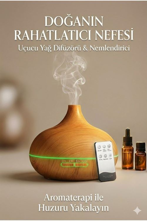 Aroma Difüzör Gece Işığı 7 Led Nemlendirici Kumandalı 550 ml Buhar Makinesi