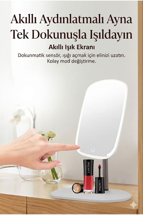 Dokunmatik led ışıklı makyaj aynası dikdörtgen 3 renk ışık LED MASA AYNASI