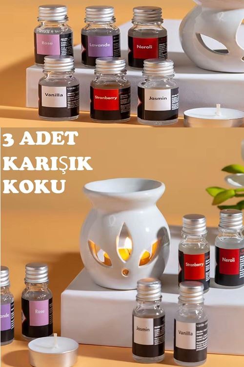 Sonx 3 lü Aromaterapi Uçucu Yağ Seti ve Seramik Buhurdanlık - Rahatlatıcı Oda Kokusu & Spa Deneyimi
