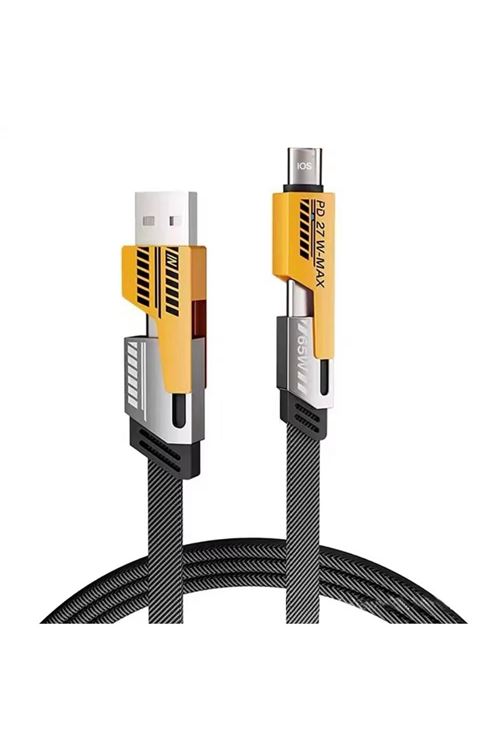 4’ü 1 Arada 65W Hızlı Şarj Kablosu – USB ve Type-C Girişli, Örgülü Dayanıklı