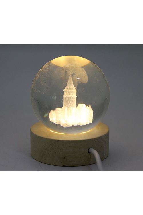 3D Galata Tasarımlı Işıklı Kristal Cam Küre