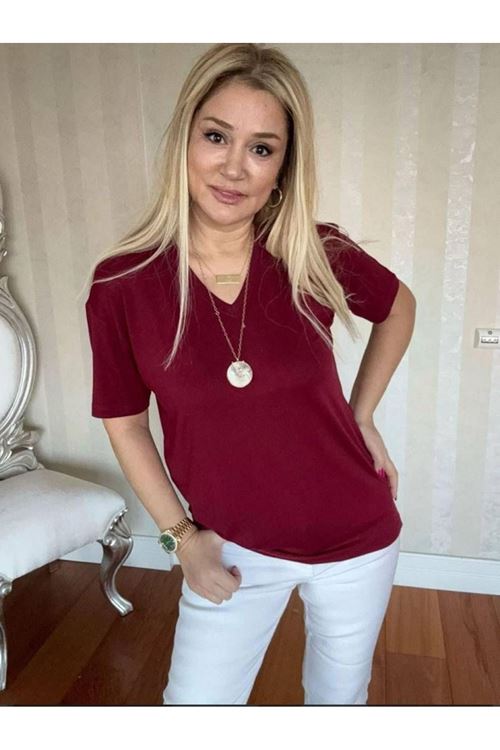 Kadın Kısa Kollu V Yaka Bluz