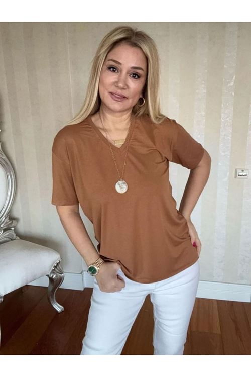 Kadın Kısa Kollu V Yaka Bluz
