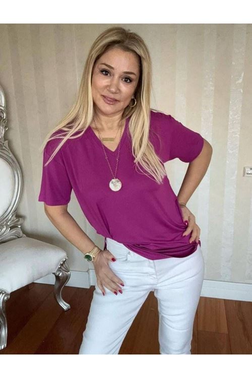 Kadın Kısa Kollu V Yaka Bluz