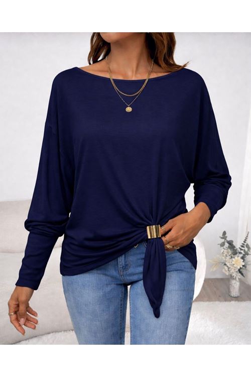 Kadın Uzun Kollu Kayık Yaka Manşet Ve Toka Detay Bluz