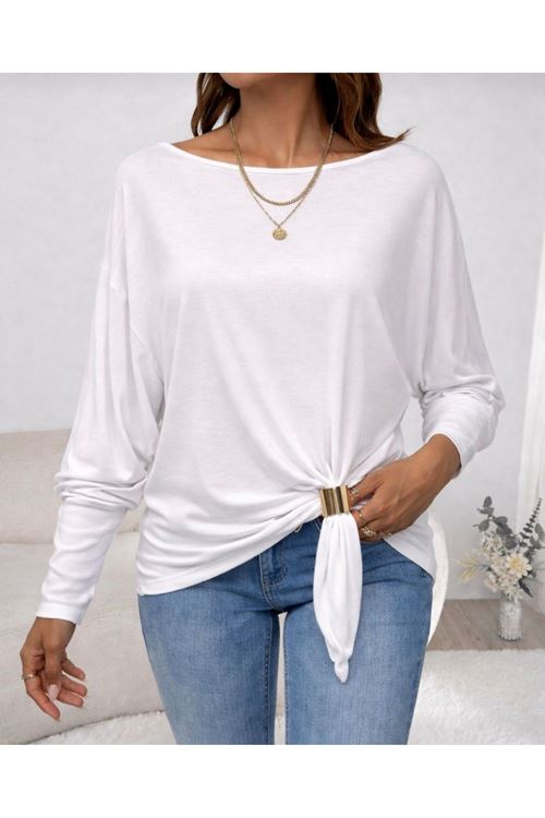 Kadın Uzun Kollu Kayık Yaka Manşet Ve Toka Detay Bluz