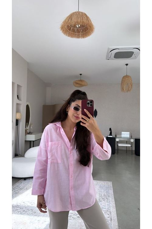 Kadın Tek Cepli Over Size Ketem Gömlek
