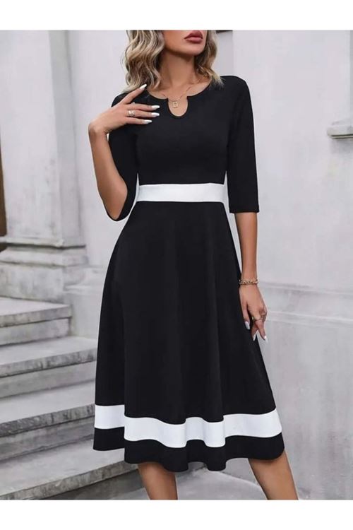 Kadın Truvakar Kol V Yakalı Janjan Krep Midi Elbise