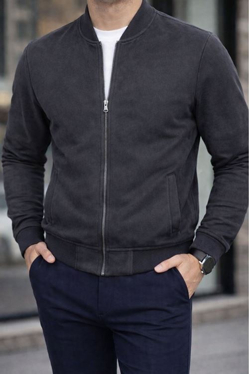 Erkek Uzun Kollu önden Fermuarlı Süet Ceket