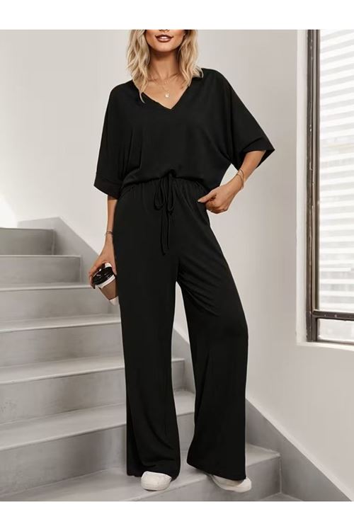 Kadın Kısa Kollu V Yakalı Viskon Bluz Ve Pantolon Ikili Takım