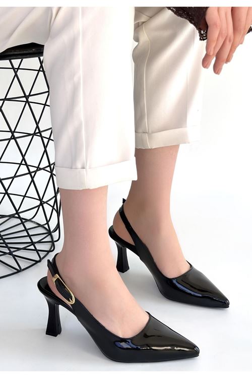 Hies Siyah Rugan Topuklu Ayakkabı