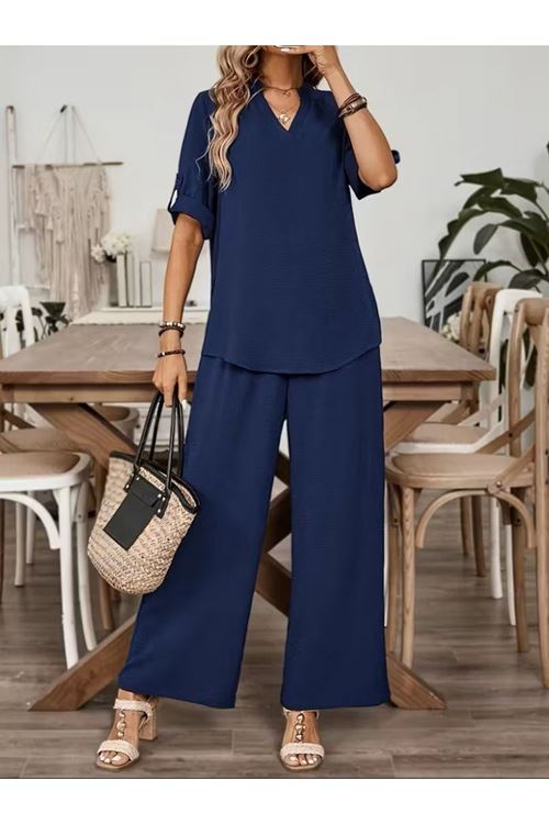 Kadın Kısa Kollu V Yakalı Aerobin Bluz Ve Pantolon Ikili Takım