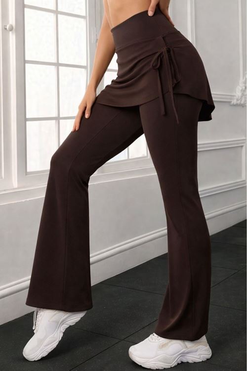 Kadın Yüksek Belli Yandan Büzgülü Paçaya Doğru Geniş Dalgıç Tayt