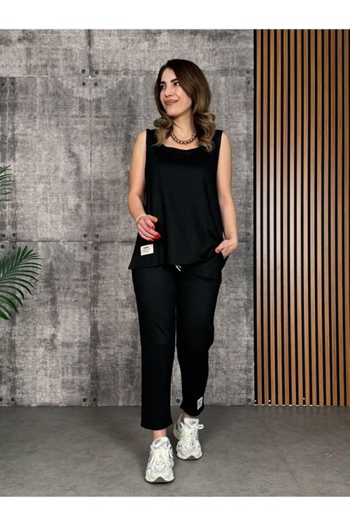 Kadın Askılı Yuvarlak Yaka Viskon Iki Iplik Bluz Ve Eşofman Altı Ikili Takım