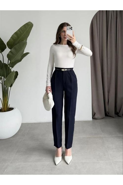 Kadın Yüksek Bel Kemer Dahil Hacuc Pantolon