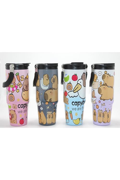 Capybara Desenli Isı Muhafazalı Pipetli Dev Çelik Termos (Tumbler)