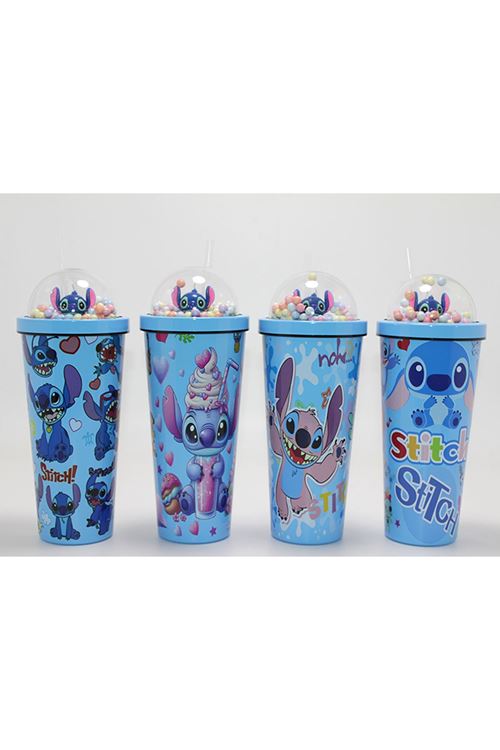 Sevimli Stitch Pipetli Boncuklu Termos Ve Suluk