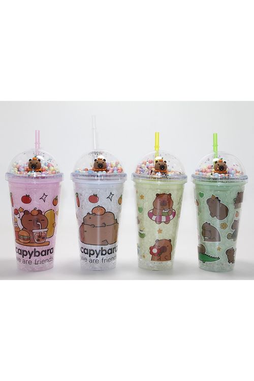 Sevimli Kapibara Pipetli Boncuklu Termos &amp; Suluk