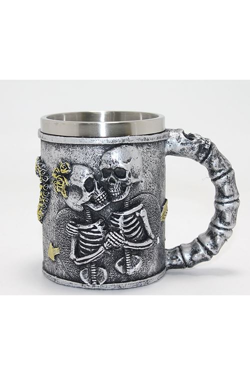Sonsuz Aşk İskelet Tasarımlı 3D Kabartmalı Çelik Kupa Bardak