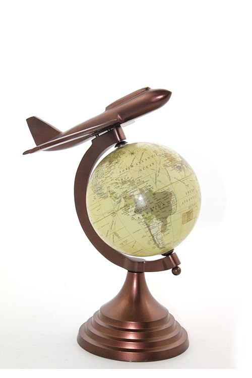 25x15 cm Pirinç Uçak Tasarımlı Dünya Küre