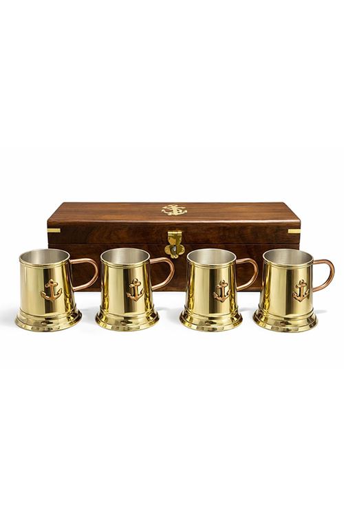 29x7 cm Ahşap Kutulu 4'lü Pirinç Fincan Seti